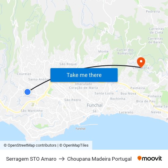 Serragem STO Amaro to Choupana Madeira Portugal map