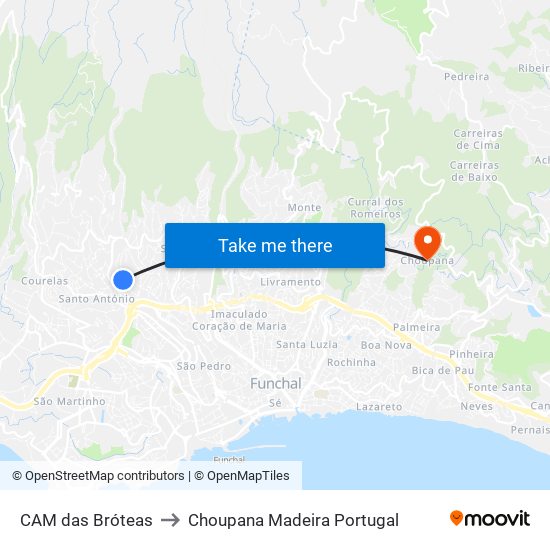 CAM das Bróteas to Choupana Madeira Portugal map