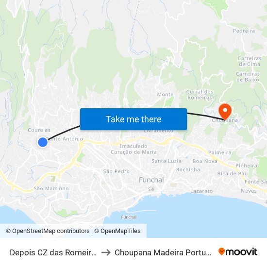 Depois CZ das Romeiras to Choupana Madeira Portugal map