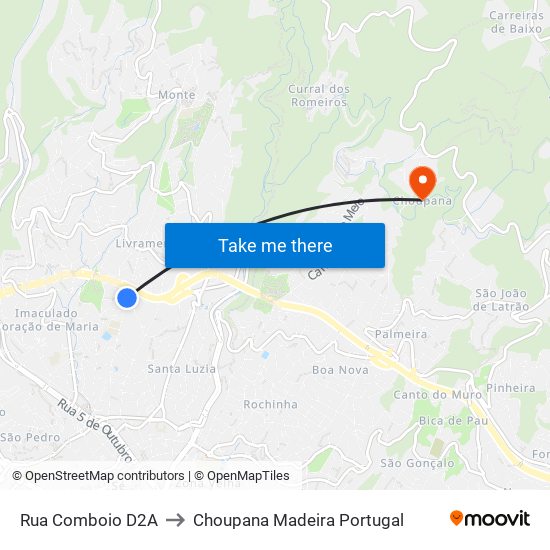 Rua Comboio  D2A to Choupana Madeira Portugal map