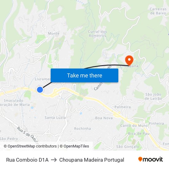 Rua Comboio  D1A to Choupana Madeira Portugal map