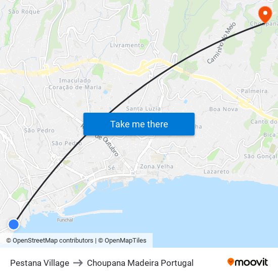 Pestana Village to Choupana Madeira Portugal map