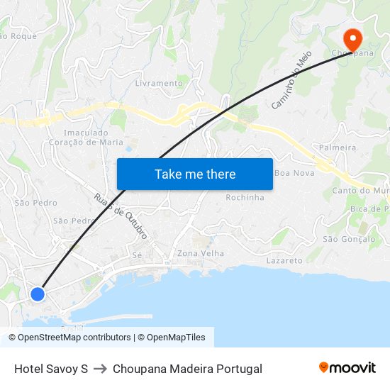 Hotel Savoy  S to Choupana Madeira Portugal map