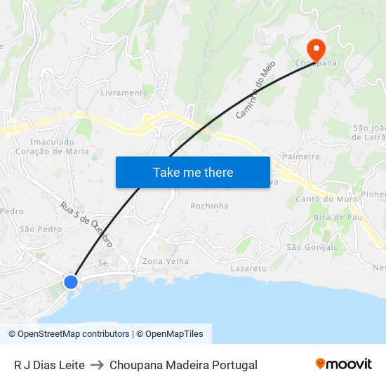 R J Dias Leite to Choupana Madeira Portugal map