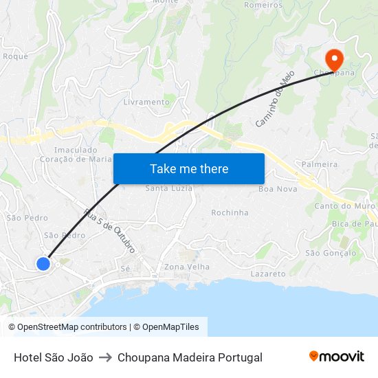 Hotel São João to Choupana Madeira Portugal map