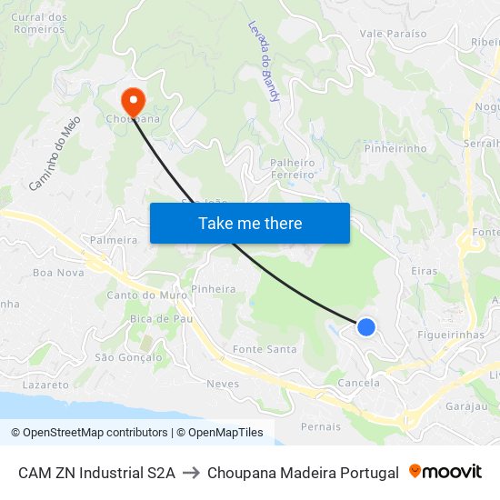 CAM ZN Industrial  S2A to Choupana Madeira Portugal map