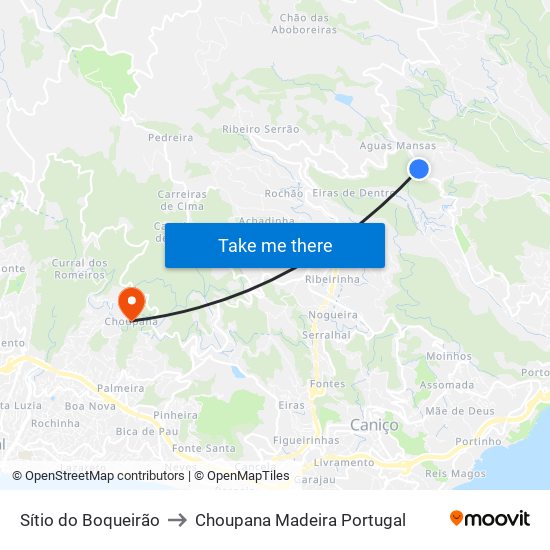 Sítio do Boqueirão to Choupana Madeira Portugal map