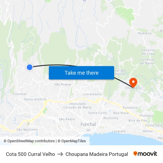 Cota 500 Curral Velho to Choupana Madeira Portugal map