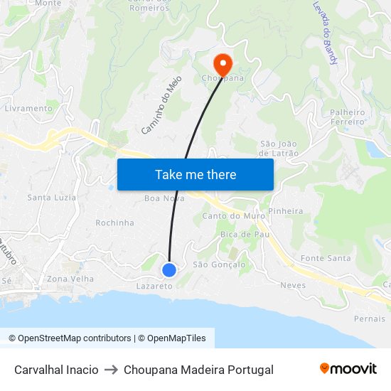 Carvalhal Inacio to Choupana Madeira Portugal map