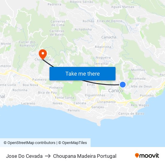 Jose Do Cevada to Choupana Madeira Portugal map