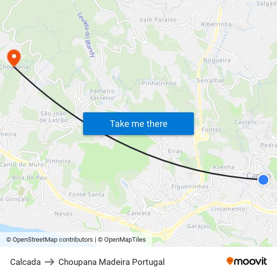 Calcada to Choupana Madeira Portugal map