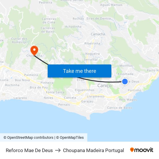 Reforco Mae De Deus to Choupana Madeira Portugal map