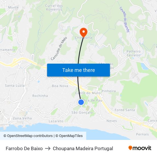 Farrobo De Baixo to Choupana Madeira Portugal map