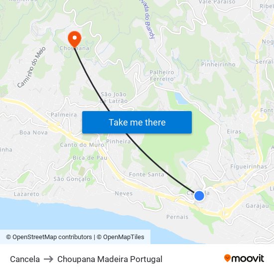 Cancela to Choupana Madeira Portugal map