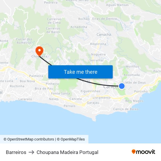 Barreiros to Choupana Madeira Portugal map