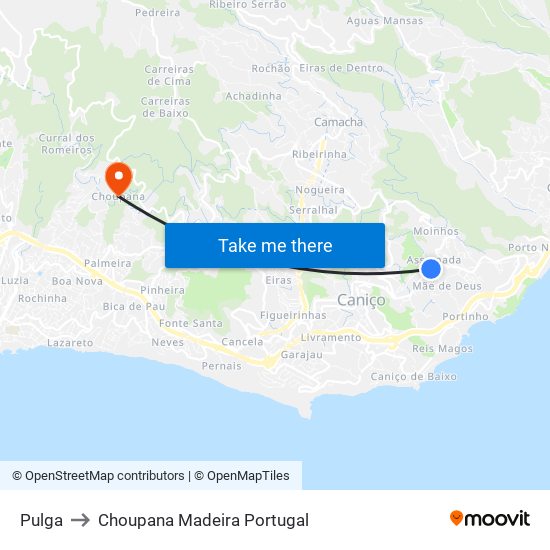 Pulga to Choupana Madeira Portugal map