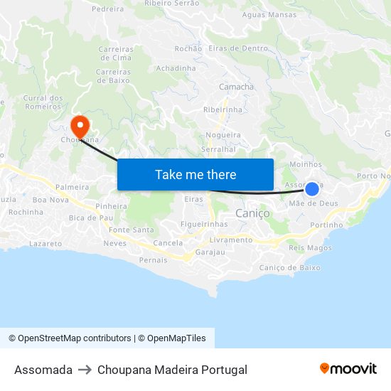 Assomada to Choupana Madeira Portugal map