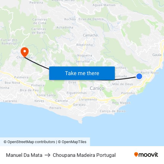Manuel Da Mata to Choupana Madeira Portugal map