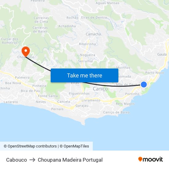 Cabouco to Choupana Madeira Portugal map
