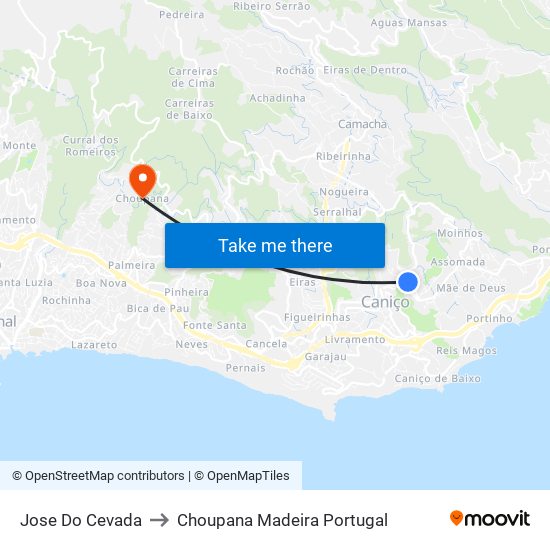 Jose Do Cevada to Choupana Madeira Portugal map