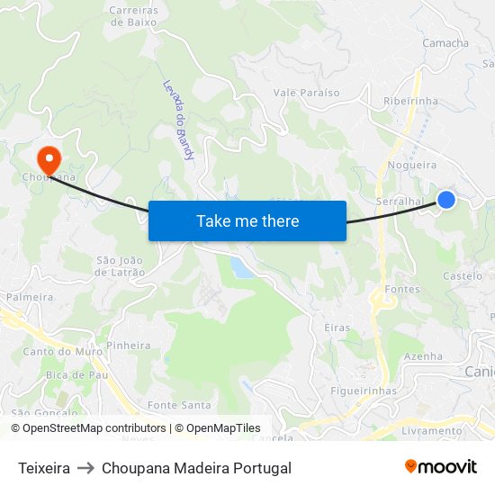 Teixeira to Choupana Madeira Portugal map