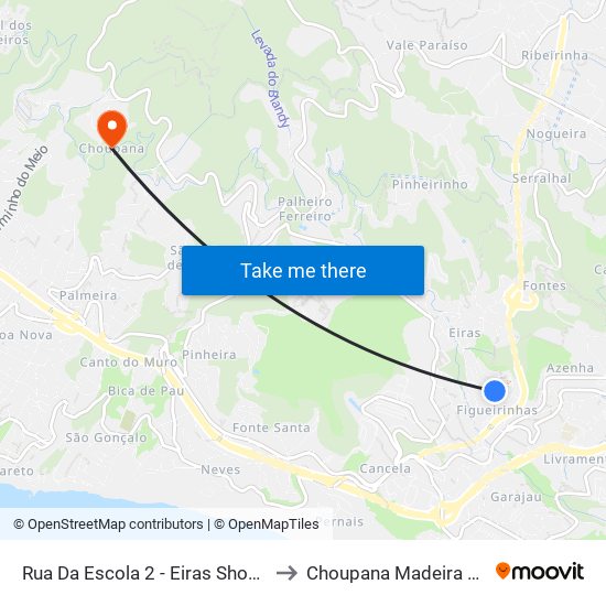 Rua Da Escola 2 - Eiras Shopping (Sul) to Choupana Madeira Portugal map