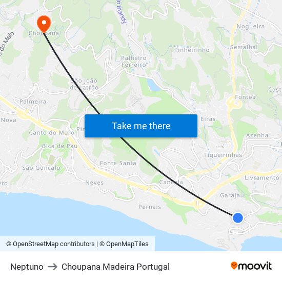 Neptuno to Choupana Madeira Portugal map