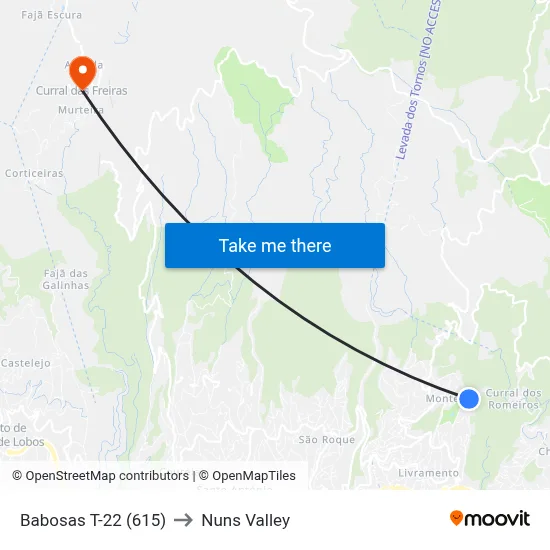 Babosas  T-22 (615) to Nuns Valley map