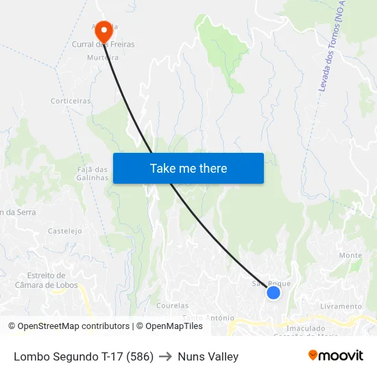 Lombo Segundo  T-17 (586) to Nuns Valley map