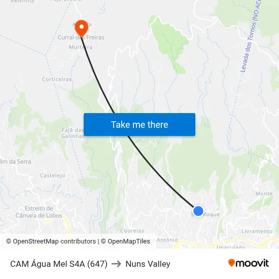 CAM Água Mel  S4A (647) to Nuns Valley map