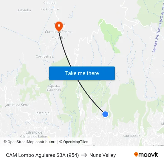 CAM Lombo Aguiares  S3A (954) to Nuns Valley map