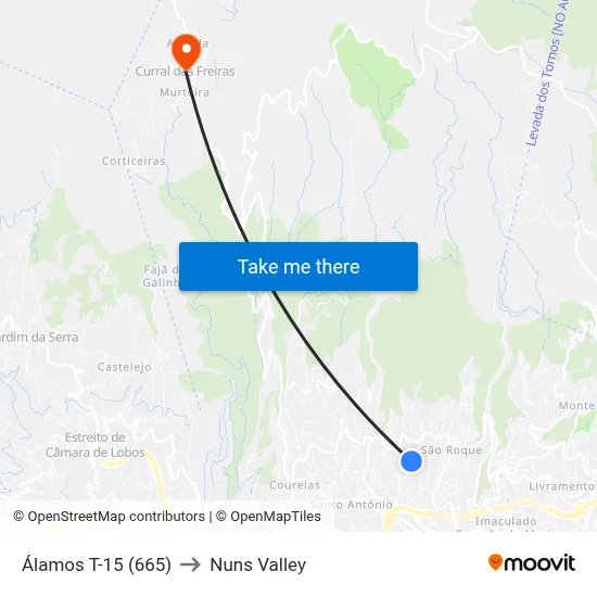 Álamos  T-15 (665) to Nuns Valley map