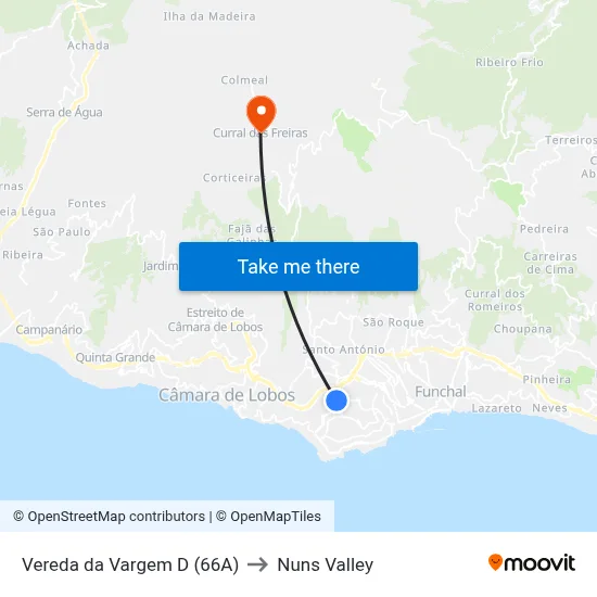 Vereda da Vargem  D (66A) to Nuns Valley map