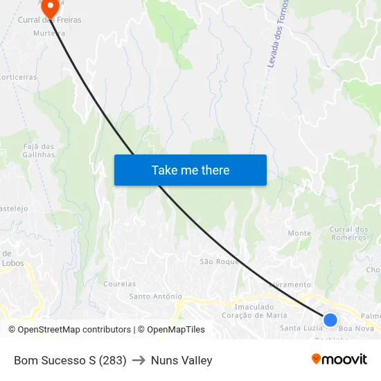 Bom Sucesso  S (283) to Nuns Valley map