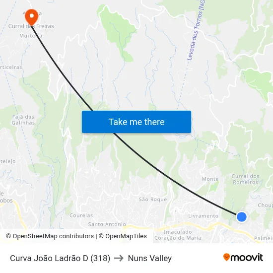 Curva João Ladrão  D (318) to Nuns Valley map