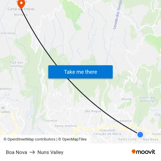 Boa Nova to Nuns Valley map