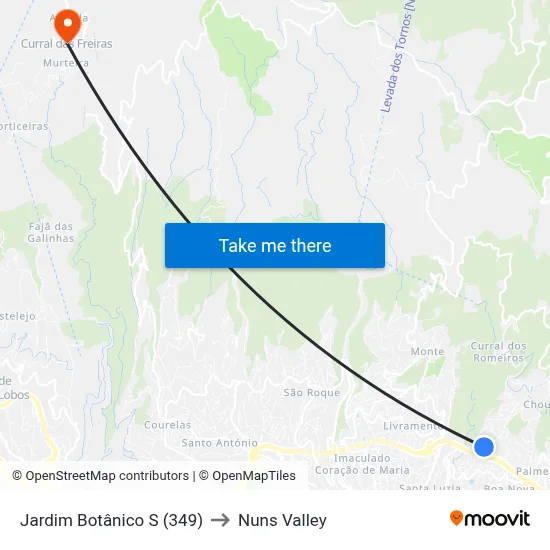 Jardim Botânico  S (349) to Nuns Valley map
