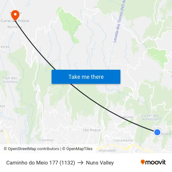 Caminho do Meio  177 (1132) to Nuns Valley map