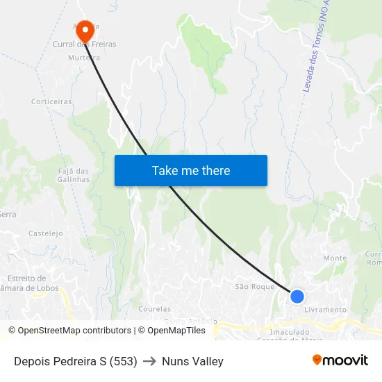 Depois Pedreira  S (553) to Nuns Valley map
