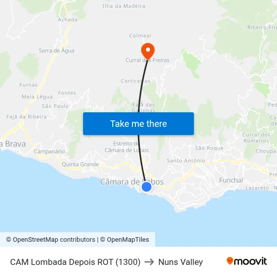 CAM Lombada  Depois ROT (1300) to Nuns Valley map