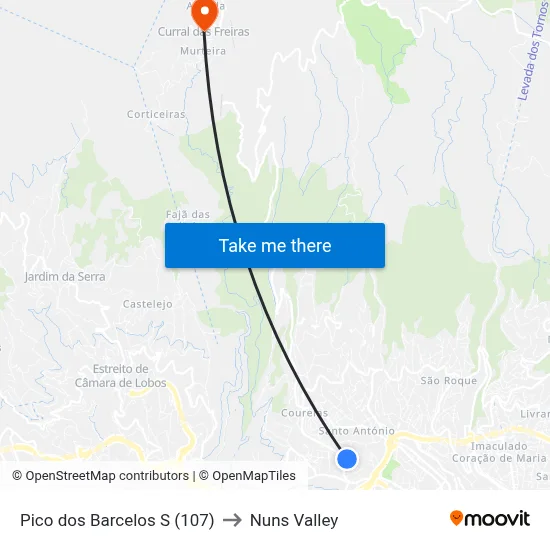 Pico dos Barcelos  S (107) to Nuns Valley map