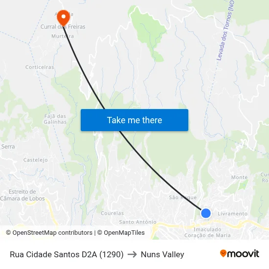 Rua Cidade Santos  D2A (1290) to Nuns Valley map