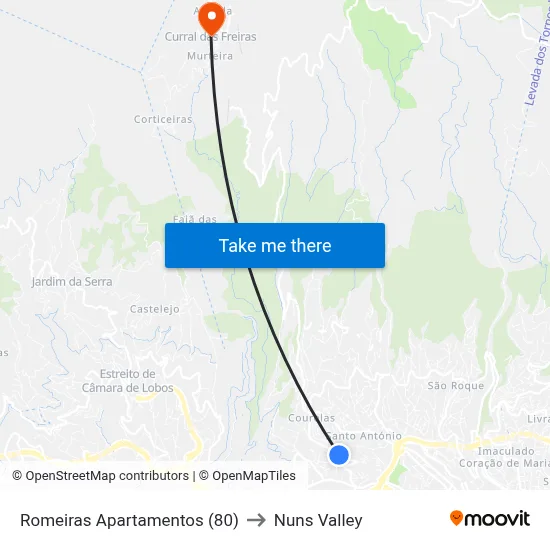 Romeiras  Apartamentos (80) to Nuns Valley map