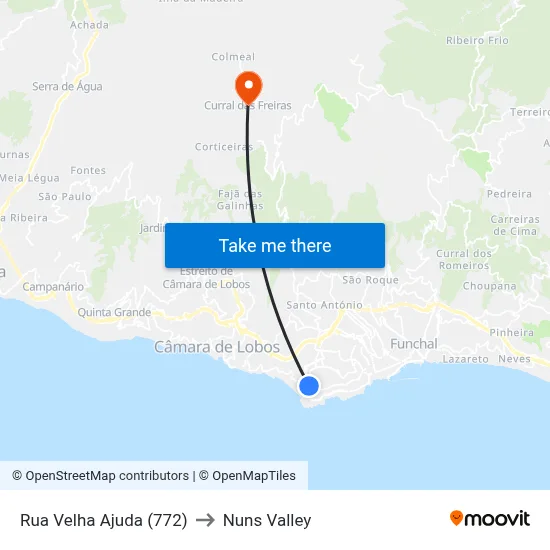 Rua Velha Ajuda (772) to Nuns Valley map