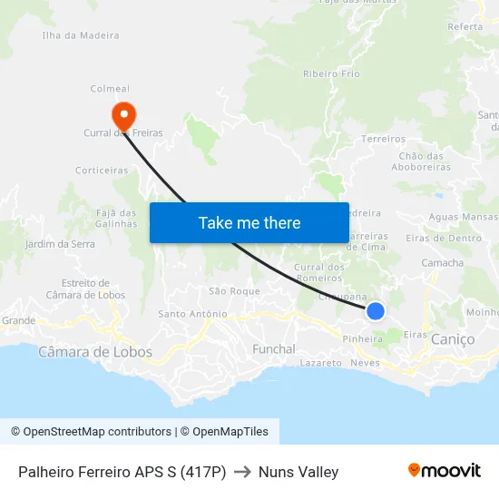 Palheiro Ferreiro  APS  S (417P) to Nuns Valley map