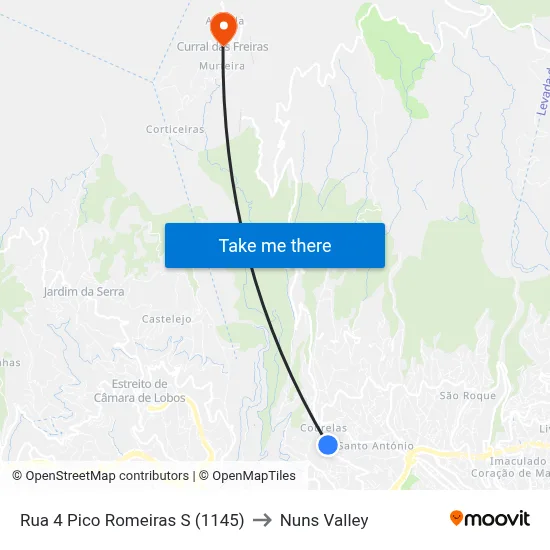 Rua 4 Pico Romeiras  S (1145) to Nuns Valley map