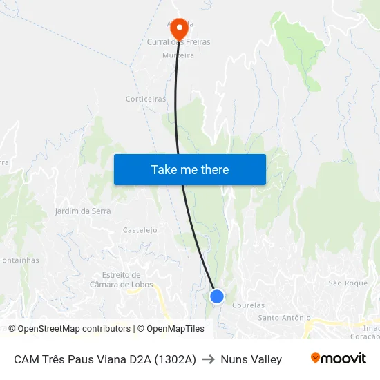CAM Três Paus  Viana  D2A (1302A) to Nuns Valley map