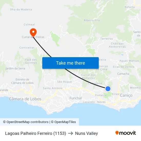 Lagoas Palheiro Ferreiro (1153) to Nuns Valley map