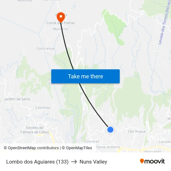 Lombo dos Aguiares (133) to Nuns Valley map