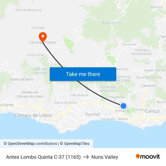 Antes Lombo Quinta  C-37 (1165) to Nuns Valley map